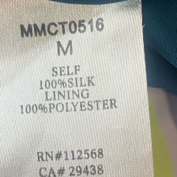 MM Couture Teal Embroidered Silk Tank/Top. Size Medium - Picture 7 of 7